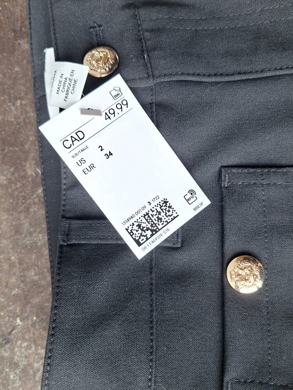 NWT - H&M Black Dress Pants with Gold Buttons, Flare Legs